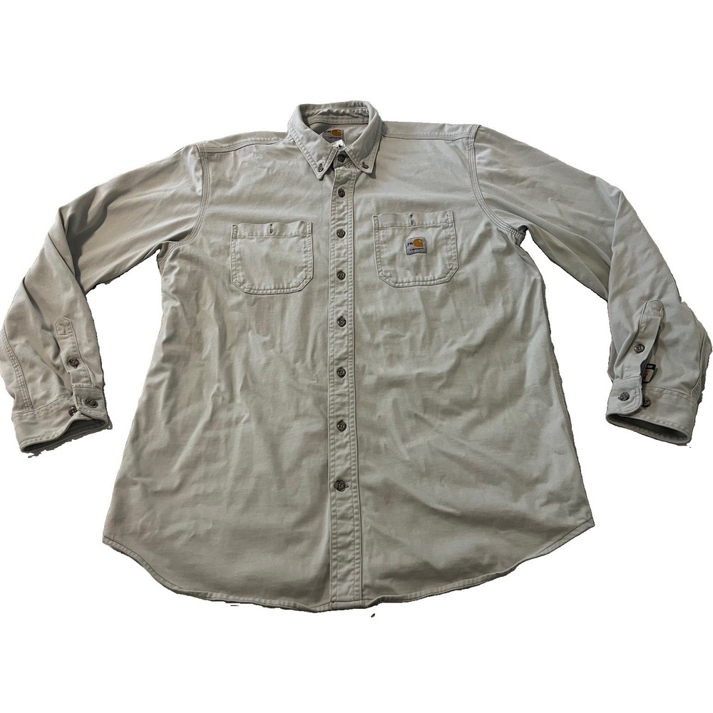 Carhartt Men's Original L Light Gray FR Force Cotton Button Up Long Sleeve Shirt